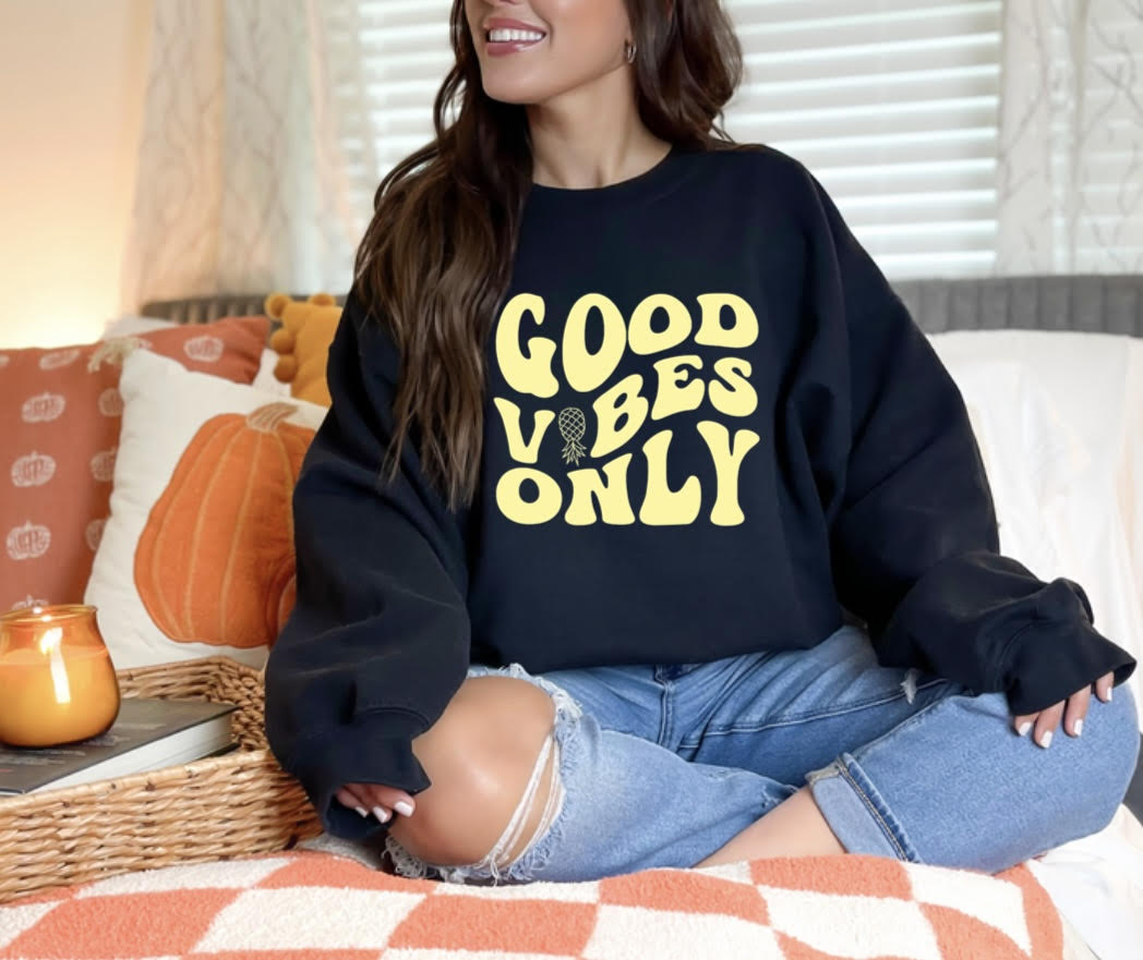 "Good Vibes Only" Unisex Crewneck Yellow Writing