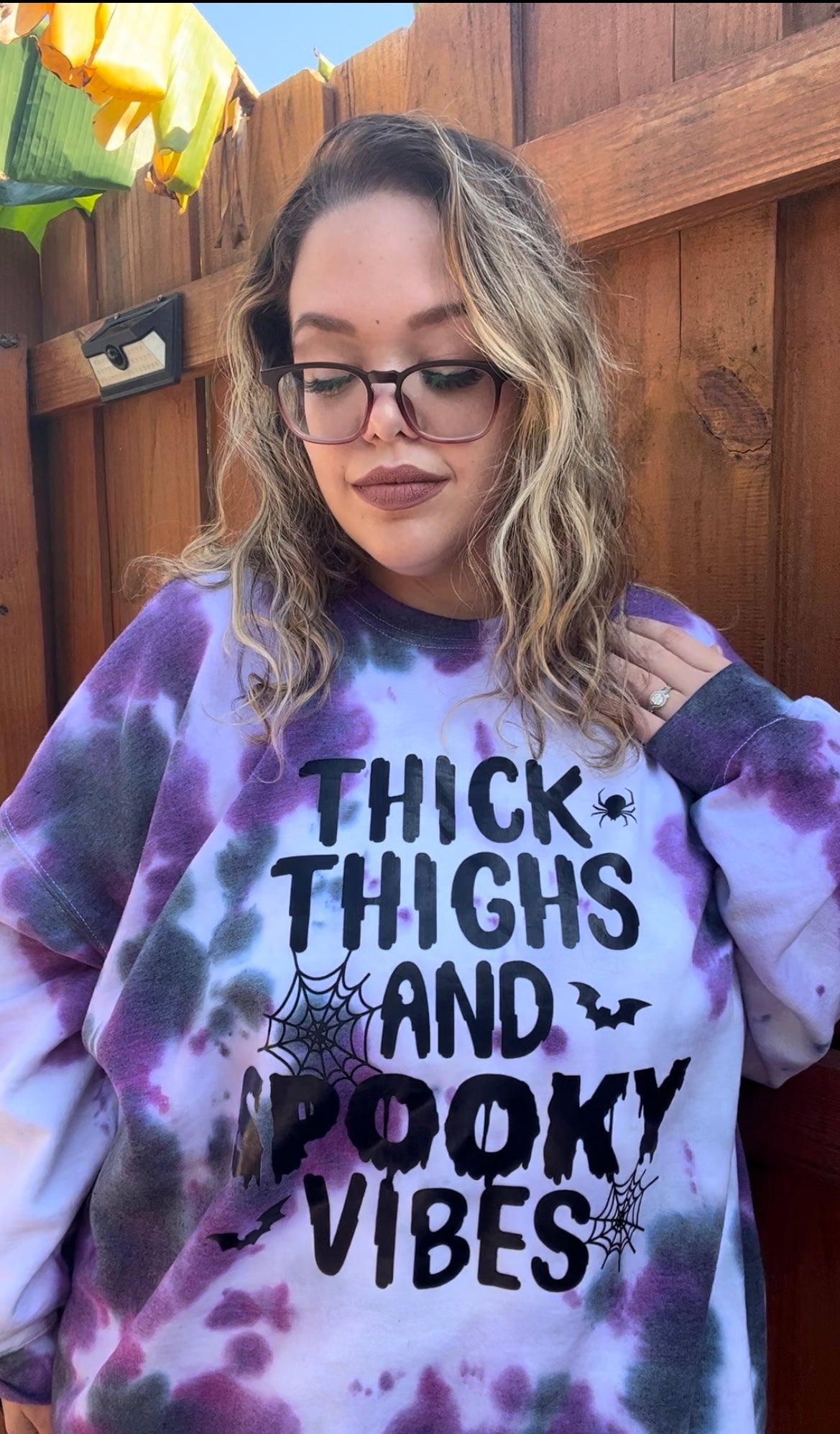 “Thick Thighs and Spooky Vibes” Crewneck Tie Dye